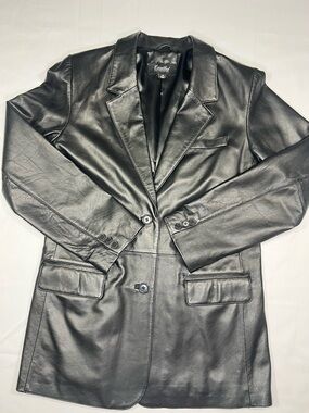 Vintage Black Leather Blazer Jacket Excelled Women’s Size 12 90s Classic